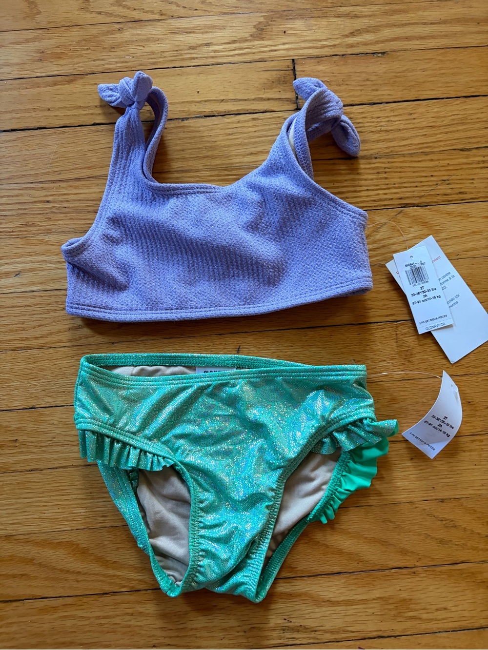 Old Navy Purple Knit Tank Swim Top with Shimmery Green Ruffle Bikini Bottoms
